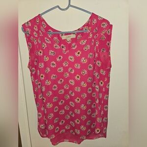 LOFT Pink Sleeveless Blouse with Floral Pattern